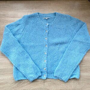 Reformation Clara Crew Cardigan Sweater Alpaca Wool Blue XS